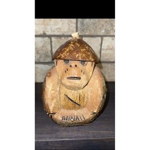 Vintage Hawaii Souvenir Coconut Monkey Coin Bank Home Decor